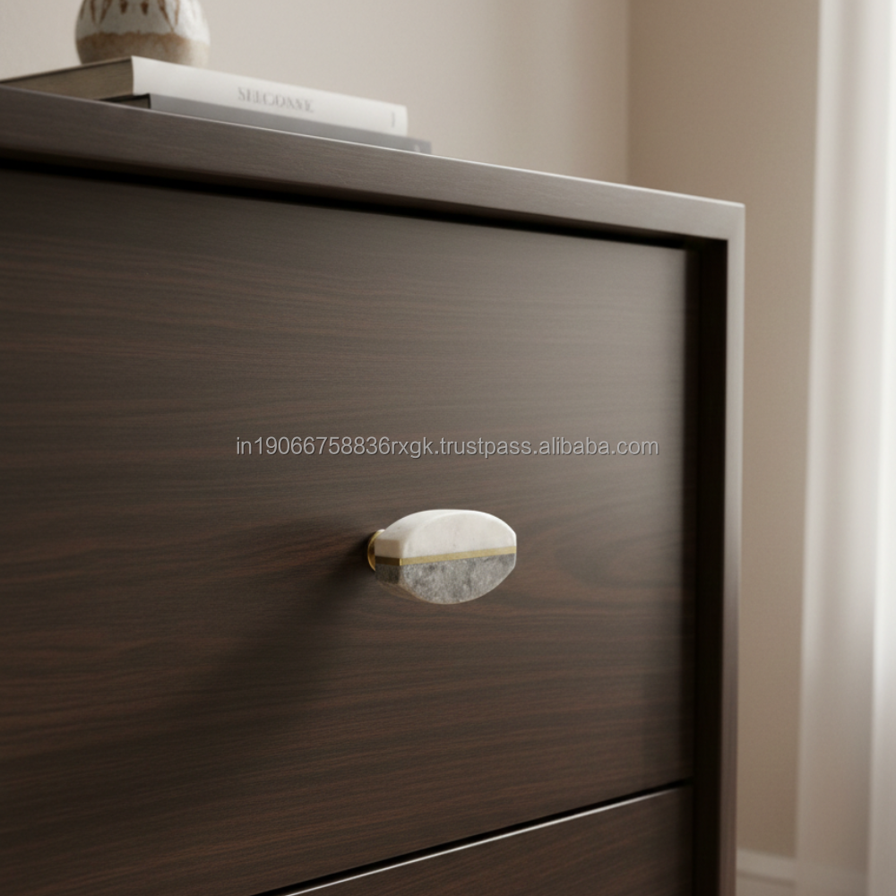 Natural Marble Minimalist Oval Cabinet Knob Drawer Handle 8 cm Screw | Eco-Friendly Durable for Bathroom Bedroom Furniture