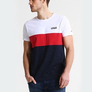 T-shirt pour homme à blocs de couleur, manches courtes, col rond, jersey de coton, vêtement décontracté avec logo sur le devant, coupe classique - Product Image 1