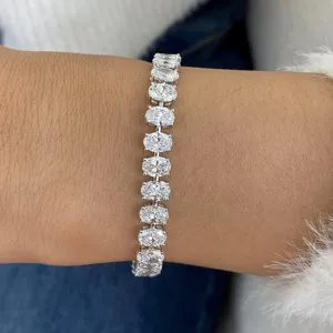 Pulsera de tenis con diamantes cultivados en laboratorio de corte ovalado de 14.05 quilates, E VS1, oro blanco de 14 quilates - Product Image 4