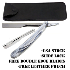 Premium Marble Handle Straight Edge Barber Razors <b>Kit</b> with Leather Case & Platinum Blades for Professional Salon <b>Shaving</b> - Product Image 4