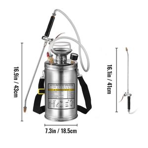 เครื่องพ่นยาแบบมือปั๊มสแตนเลสขนาด 1.5 แกลลอน พร้อมเกจวัดแรงดัน ด้ามจับยาว 16 นิ้ว และสายเสริมแรงยาว 3.3 ฟุต ชุดอุปกรณ์พ่นยา - Product Image 5
