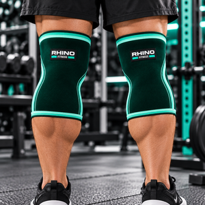 Genouillères respirantes en coton rayé vert Rhino Fitness, élastiques, pour la musculation, soutien pour les squats en salle de sport pour hommes - Product Image 3