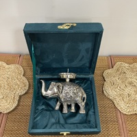 Artisanat en métal, éléphant plaqué argent sur support chauffe-plat, avec emballage coffret cadeau