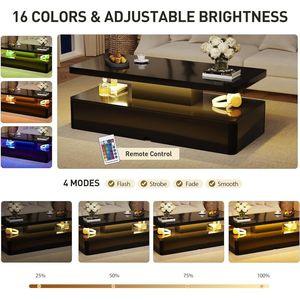 Tavolino da Caffè Moderno a LED da 40 Pollici con 16 Colori, Tavolo Centrale Rettangolare a 2 Livelli Lucido ed Elegante, Ampio Spazio di Archiviazione - Product Image 2