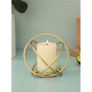 Support de bougie géométrique moderne en métal doré, porte-bougie abstrait en fil métallique, support de bougie chauffe-plat de luxe, centre de table de mariage, décoration d'intérieur - Product Image 1