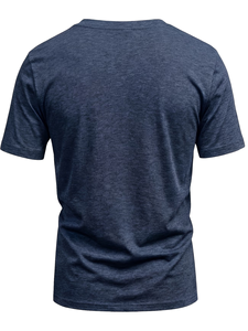 Men's V-Neck Short Sleeve Solid for Cotton Casual T-Shirt Regular Fit Breathable Enzyme Wash Jersey Fabric 180g Eco-Friendly - Product Image 2