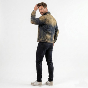 Men's Dip Dye Denim <b>Jacket</b> Regular Fit Button Front Casual Washed Cotton Coat Autumn Style - Product Image 5