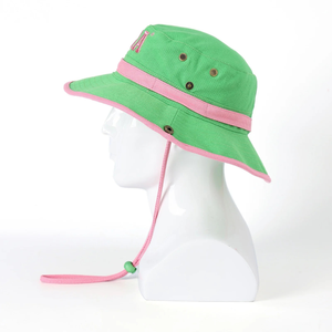 Chapeau Boonie Vert AKA avec Lettre Brodé Rose, Large Bord, Réglable, en Coton, pour l'Extérieur, Décontracté, Tendance, Protection Solaire - Product Image 2