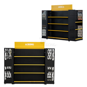 Étagères de supermarché horizontales métalliques double face robustes et polies à plusieurs niveaux - Product Image 1