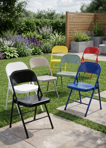 Black Foldable Steel <b>Chair</b> Solid <b>Back</b> Modern Design Indoor Hotel Furniture Contemporary Style Durable Metal Frame - Product Image 3