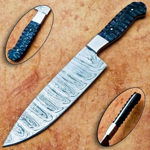 Cuchillo de chef BA ENTERPRISES hecho a mano de acero de Damasco de 13 pulgadas con hoja de punta caída y mango de madera dura |   Cuchillo de Cocina Profesional 1 Año - Product Image 1