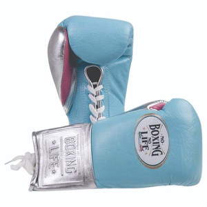 ถุงมือฝึกซ้อม No Boxing No Life สีฟ้าอ่อน สายรัดข้อมือสีเงิน ปรับได้ อุปกรณ์มวยสำหรับทุกเพศ หนังระบายอากาศได้ดี - Product Image 1