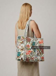 Bolsa de Mano de Algodón Acolchado con Estampado Floral de Jaipur, Hecha a Mano, de Gran Capacidad, Reutilizable, Ecológica, para Mujer - Product Image 4