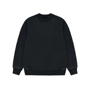 Oversized <b>Black</b> <b>Crew</b> <b>Neck</b> Pullover <b>Sweatshirt</b> Men's Casual Knitted Solid Color Fleece Autumn Wear Regular Fit Long Sleeve - Product Image 1