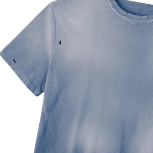 Camiseta de Manga Corta Azul Claro Desgastada, Camiseta Informal de Algodón Premium con Lavado Vintage para Hombre - Product Image 3