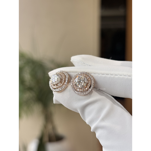 Luxury 2.50 Ct Lab Grown Round Diamond Double Halo <b>Stud</b> <b>Earrings</b> for Women 14K Gold IGI Certified Fine Jewelry - Product Image 3