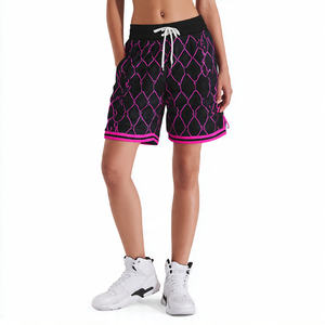 กางเกงบาสเก็ตบอลตาข่ายปักโลโก้แบบกำหนดเอง ไม่มีกระเป๋า เอวสูงรูดเชือก กางเกงกีฬาตาข่ายสำหรับผู้หญิง - Product Image 3