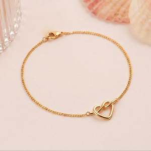 Fine Charm Bracelet-Hallmark Silver Minimal Loop Heart Gold Plated - Product Image 2