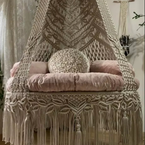 Beige Macrame <b>swing</b>,hängesessel,Hanging Chair, Rocking Chair, Macrame <b>swing</b> chair,hanging chair indoor, Outdoor <b>swing</b> - Product Image 1