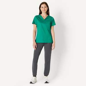 Conjuntos de Uniformes Médicos Unisex de Satén con Manga Corta, Blusa con Cierre de 1/4 en la Espalda y Pantalones Rectos para Enfermería - Product Image 5