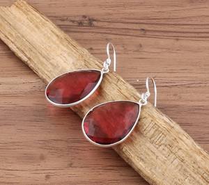 Wholesale <b>Red</b> Quartz Gemstone <b>Drop</b> <b>Earrings</b> 925 Sterling Silver Silver Plated Luxury Wedding & Party Gift Unisex Jewelry - Product Image 3