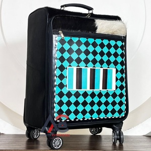 Valise de voyage à roulettes en cuir véritable fait main, motif à carreaux turquoise, en peau de vache, dernier design, pour affaires - Product Image 1