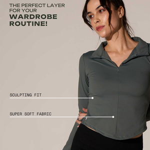 เสื้อโค้ทวิ่งออกกำลังกายสำหรับผู้หญิง แขนยาว คอตั้ง ซิปหน้า ระบายอากาศ กันลม สีพื้น ผ้ายืด/ไนลอน 140 กรัม - Product Image 4