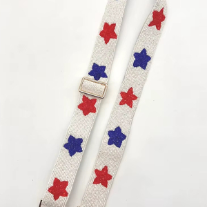 <b>Red</b> White and Blue Star Beaded <b>Purse</b> Strap Adjustable Handbag Strap Clear Bag <b>Purse</b> Strap American Flag <b>Purse</b> Strap - Product Image 1