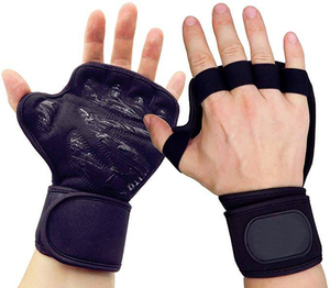 Gants de sport demi-doigts noirs avec bordure rose en néoprène, sangle de poignet réglable, unisexe, pour fitness et musculation - Product Image 3