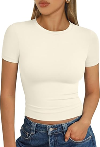 เสื้อครอปแขนสั้นทรงเข้ารูป คอกลม ผ้าเจอร์ซีย์ สีพื้น ผ้าฝ้าย 100% สำหรับผู้หญิง โดย SHAHI IMPEX - Product Image 2