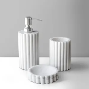 Elegant White Marble Luxury Bathroom <b>Set</b> Eco-Friendly Durable Waterproof Accessories Organizer <b>Soap</b> Dispenser Toothbrush Holder - Product Image 5