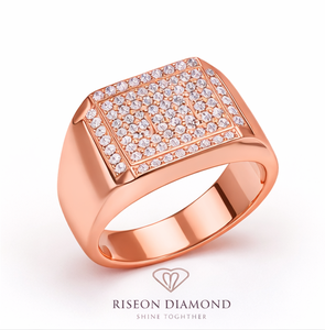 Premium <b>mens</b> diamond signet <b>ring</b> solid 18K rose gold square set round lab grown diamonds bold contemporary design luxury fa - Product Image 3