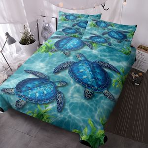 Set Copripiumino 3 Pezzi Tartaruga Marina Blu Acquerello, Biancheria da Letto con Tartaruga Tropicale Subacquea e Federe - Product Image 1