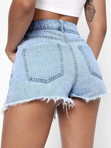 Short en jean déchiré respirant pour femme, taille mi-haute, design personnalisé, écologique, imperméable, taille élastique, séchage rapide, décontracté, été - Product Image 6