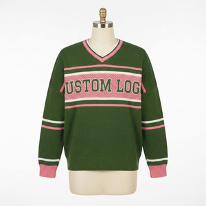 New Design 100% <b>Customized</b> Pink Green V Neck Knit Cardigan Women Premium Soft Warm Quick Dry Embroidery Stylish Fit High Quality - Product Image 4
