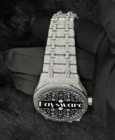 Montre-bracelet de luxe Laysware en acier inoxydable avec cadran en verre analogique et diamants Moissanite VVS, unisexe, élégante et tendance pour les affaires
