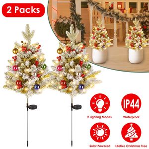 2 lampes LED solaires pour chemin, décorations de Noël pour urnes, avec arbres de Noël artificiels et boules décoratives - Product Image 1