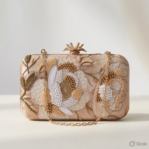 กระเป๋าคลัทช์ AZIZA FASHION DREAM ประดับลูกปัดลายดอกไม้สุดหรู พร้อมสายโซ่ กระเป๋าถือทำมือสำหรับงานกลางคืน ความจุสูงสุด 1 ลิตร บุด้วยโพลีเอสเตอร์ ปิดแบบฝาปิด - Product Image 3