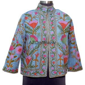 Chaqueta Bomber de Punto de Algodón con Cuello en V, Diseño Floral Vintage, Bordado Suzani TNT, Transpirable, de Secado Rápido, Ecológica, para Invierno y Varias Estaciones - Product Image 5