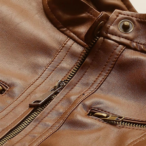 Dark <b>Brown</b> Color Zipper Pocket Fashionable <b>Leather</b> <b>Jacket</b> Women's Wholesale Button Closure Caller <b>Leather</b> <b>Jacket</b> For Women - Product Image 4