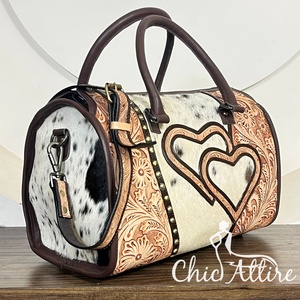 Bolsa de Viaje Grande de Cuero Repujado Super September, Diseño de Corazón Hecho a Mano, Bolso de Mano Floral Vintage, Bolsa Perfecta - Product Image 1