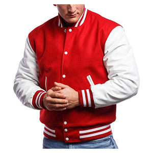 Chaqueta estilo universitario para hombre en negro y marrón, mangas estilo cuero, forro acolchado, ribete a rayas, botones a presión, abrigo de moda urbana. - Product Image 6