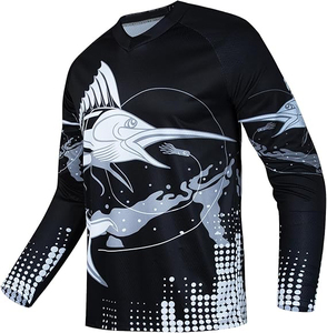 Chemise de pêche à manches longues pour homme avec logo personnalisé, impression par sublimation, motif marlin, UPF 50, séchage rapide, polyester, haut de sport respirant - Product Image 1