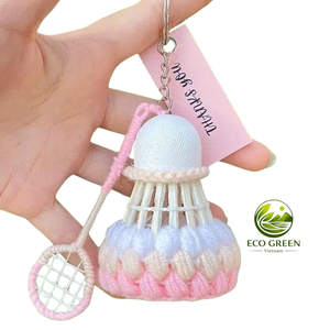 Handmade Woven Shuttlecock Keychain Crochet Milk Cotton Cute Flower Charm Bag Accessory Gift Wholesales Supplier Vietnam - Product Image 6