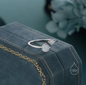 แหวนโอปอล Toi et Moi แบบเปิด ปรับขนาดได้ ทำจากเงินสเตอร์ลิง ประดับโอปอลสองเม็ด แหวนเปิดประดับมูนสโตน - Product Image 5