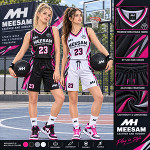 Basketball Jersey Set Unisex Sleeveless V-Neck Sublimated Moisture Wicking Mesh Uniform with <b>Side</b> Pockets - Product Image 5