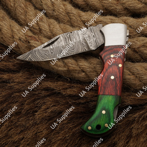 Navaja Plegable de Bolsillo de Alta Gama, Damasco, con Madera Estabilizada y Refuerzo de Acero, Profesional, EDC, para Caza, Pesca, Táctica, Venta al Por Mayor - Product Image 4
