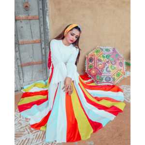 Ensemble évasé en mousseline multicolore Snow Angrkha coupe trapèze - Product Image 1