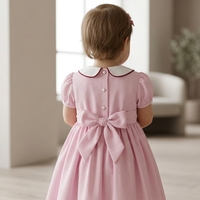 Vestido de Algodón para Niñas, Estilo Inglés, ODM OEM, Ecológico, Transpirable, Bonito, Satinado, Rosa, Sin Químicos, Hasta la Rodilla, con Vuelos
