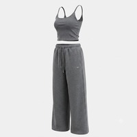 Ensemble décontracté deux pièces pour femme : débardeur court côtelé sans manches et pantalon large à cordon de serrage – Qualité supérieure